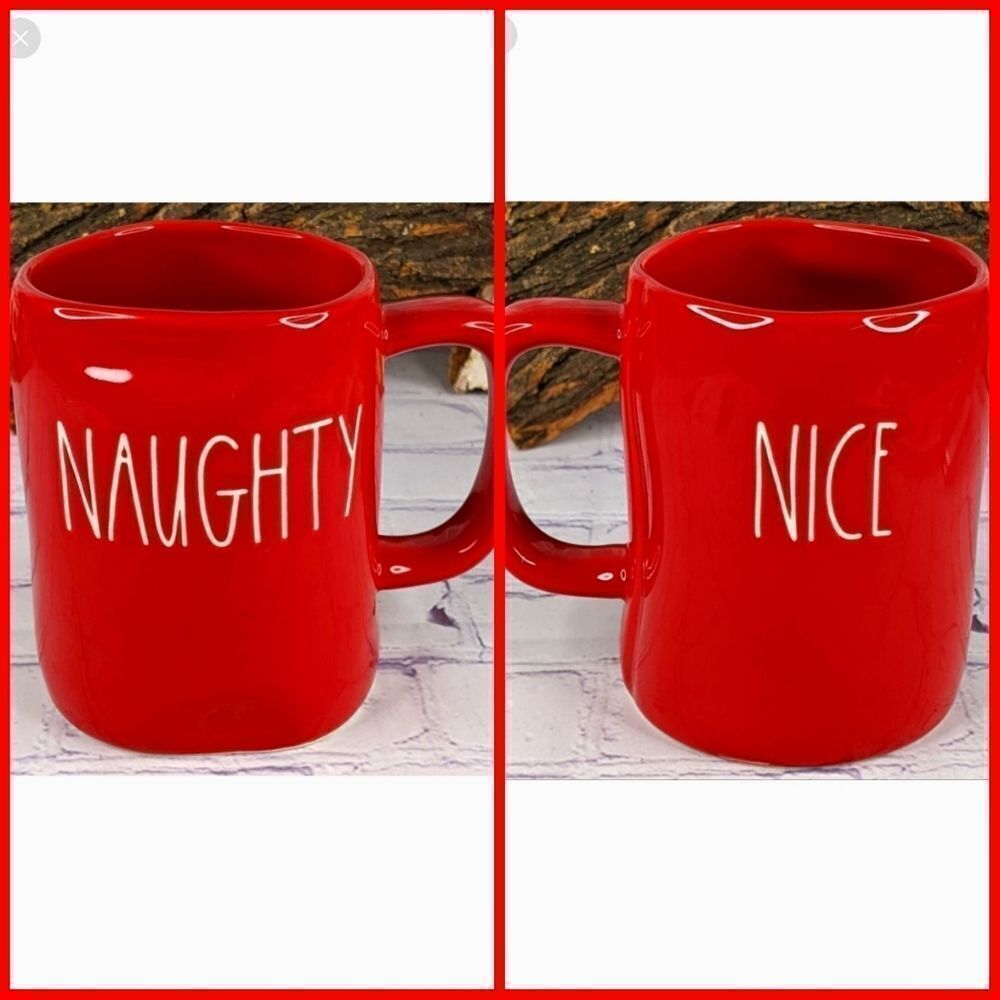 Rae Dunn NAUGHTY or NICE Double-Sided Red Ceramic Mug